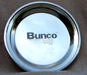 Bunco Serving Tray -- Stainless Steel with etched Bunco and Dice 010221B