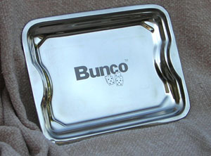 Bunco Serving Tray - Stainless steel with etched Bunco and Dice 010222B
